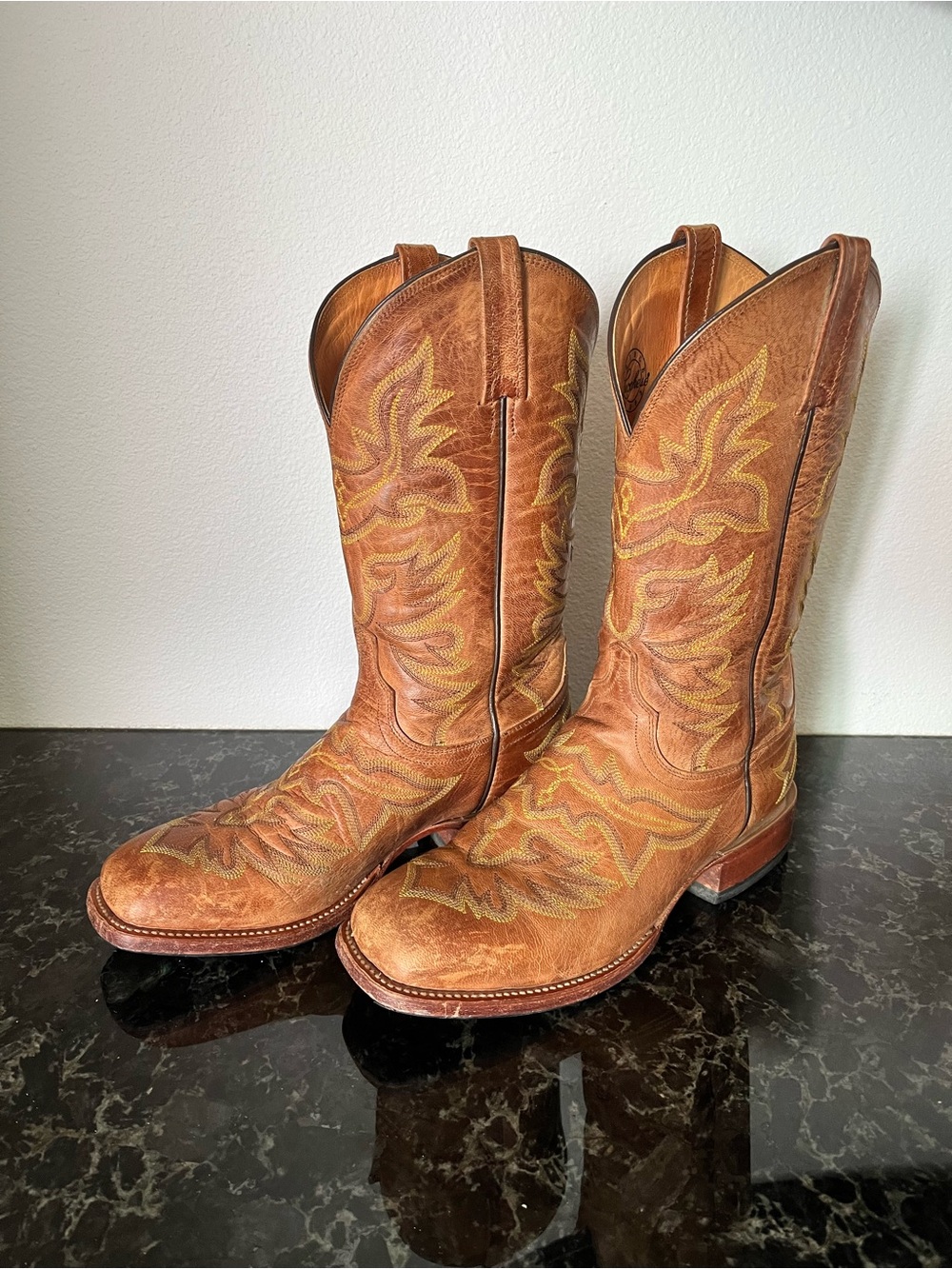 Lucchese Brown & Tan Embroidered Leather Western Boots